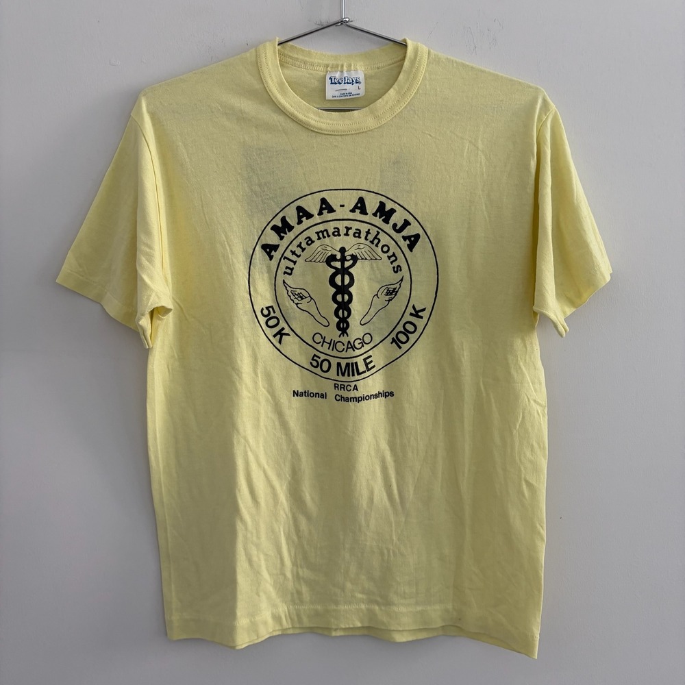 Vintage Tee Jays AMAA-AMJA Ultramarathons Chicago 50 Mile T-Shirt Yellow L USA